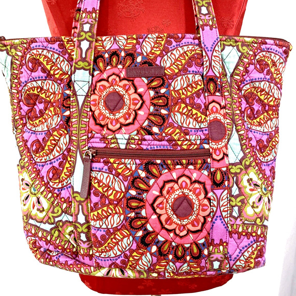 Vera Bradley Shoulderbag Purse Double Straps Multicolor Pink Floral Quilted Tote - Picture 2 of 11